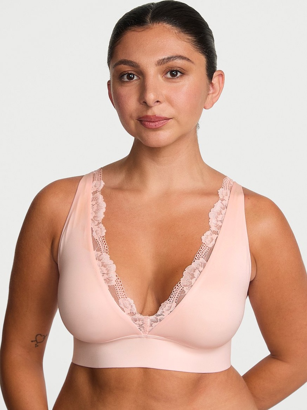NWT Victoria’s Secret Pink Lace Wireless Mastectomy Bralette Light Pink Large